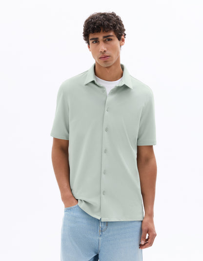 Celio* Men Solid Poly Cotton Green Regular Fit Shirt