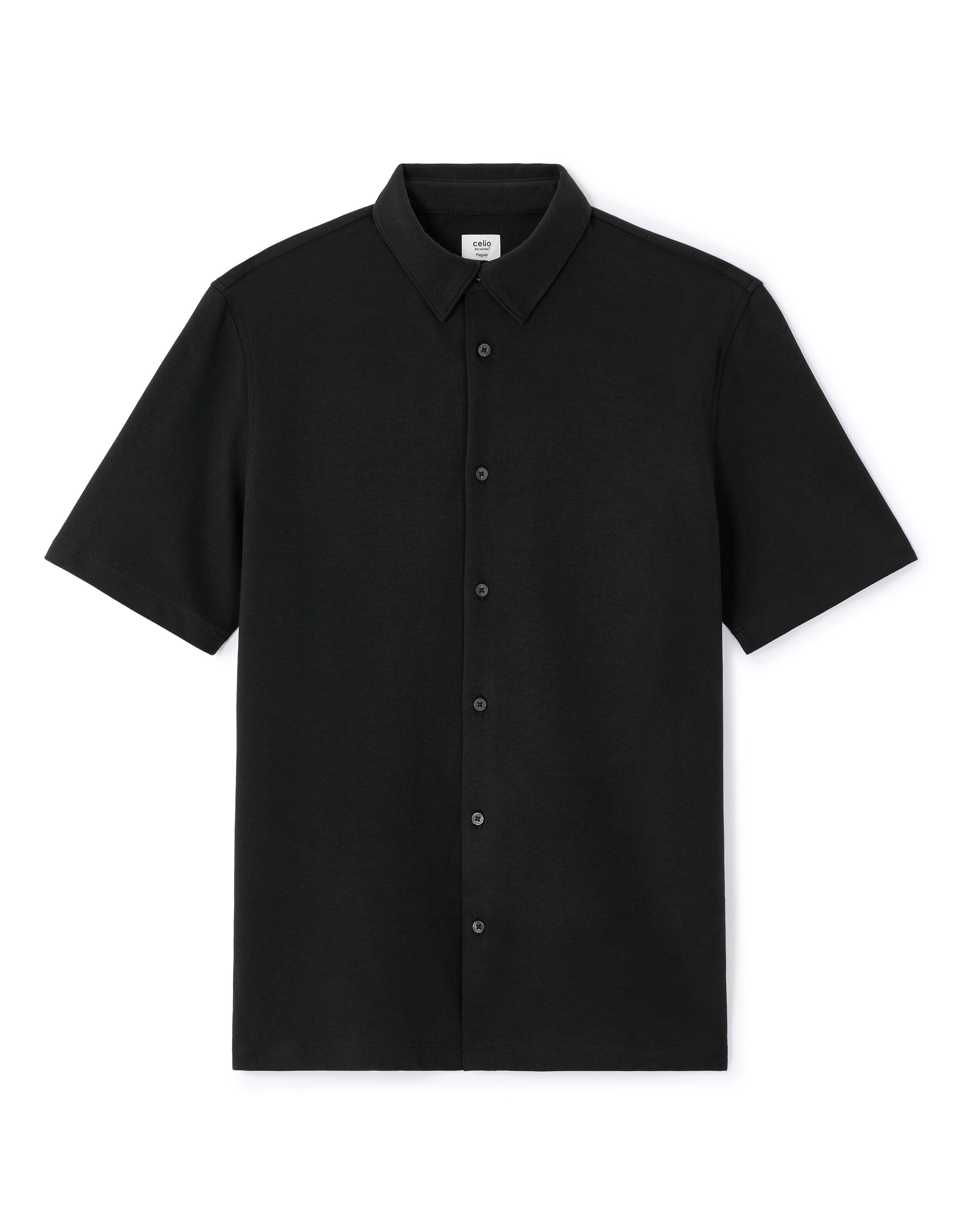 Regular Fit Cotton Blend Spread Collar Shirt - Black