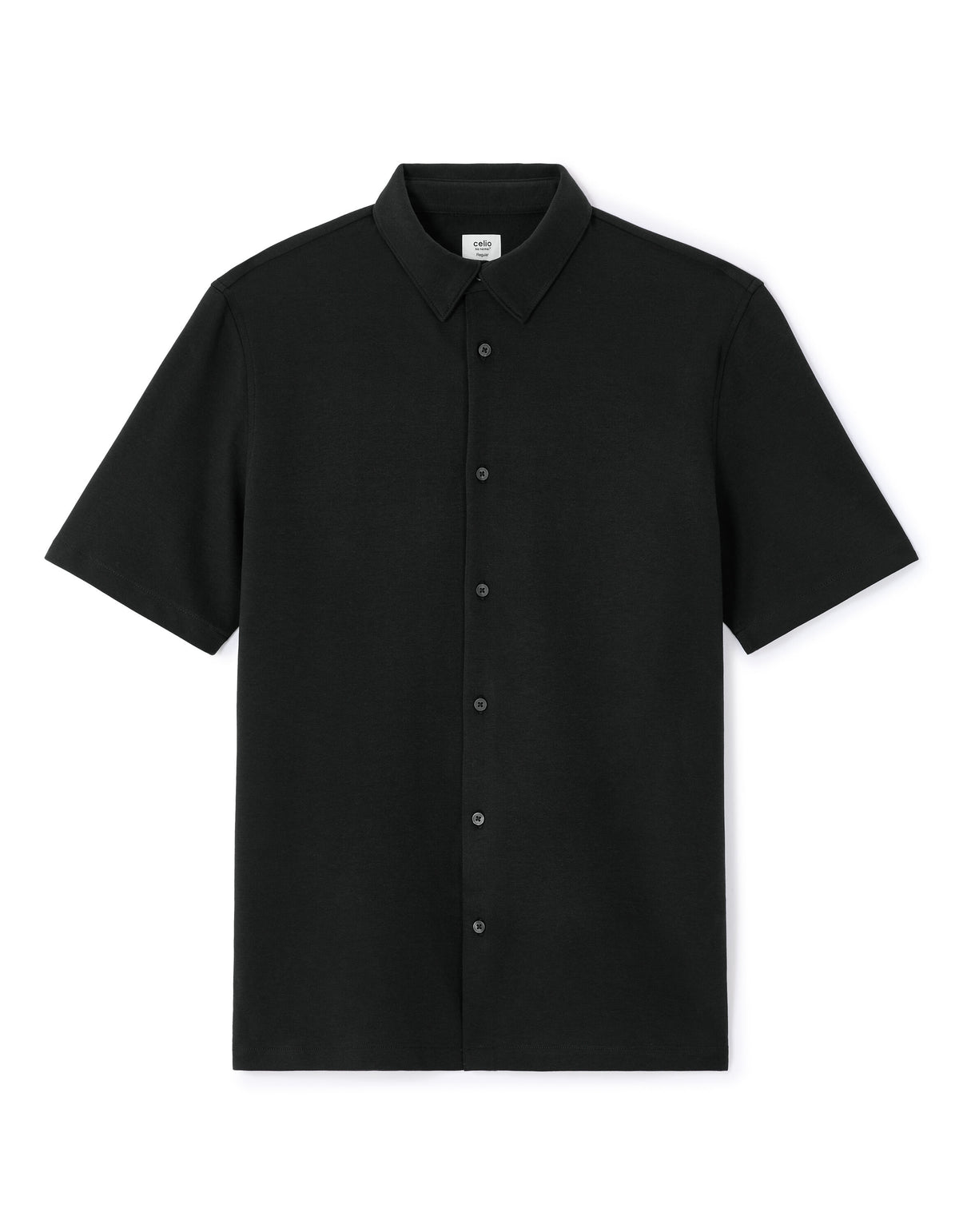 Regular Fit Cotton Blend Spread Collar Shirt - Black