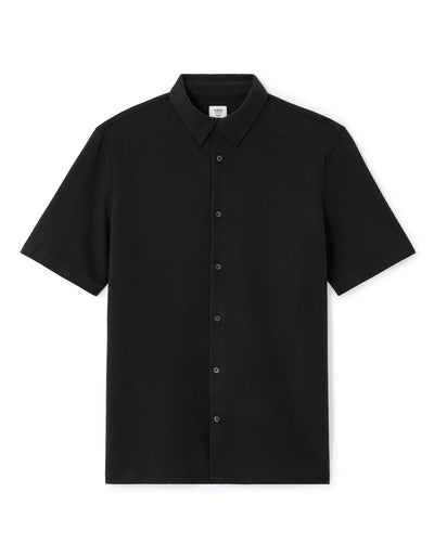 Regular Fit Cotton Blend Spread Collar Shirt - Black