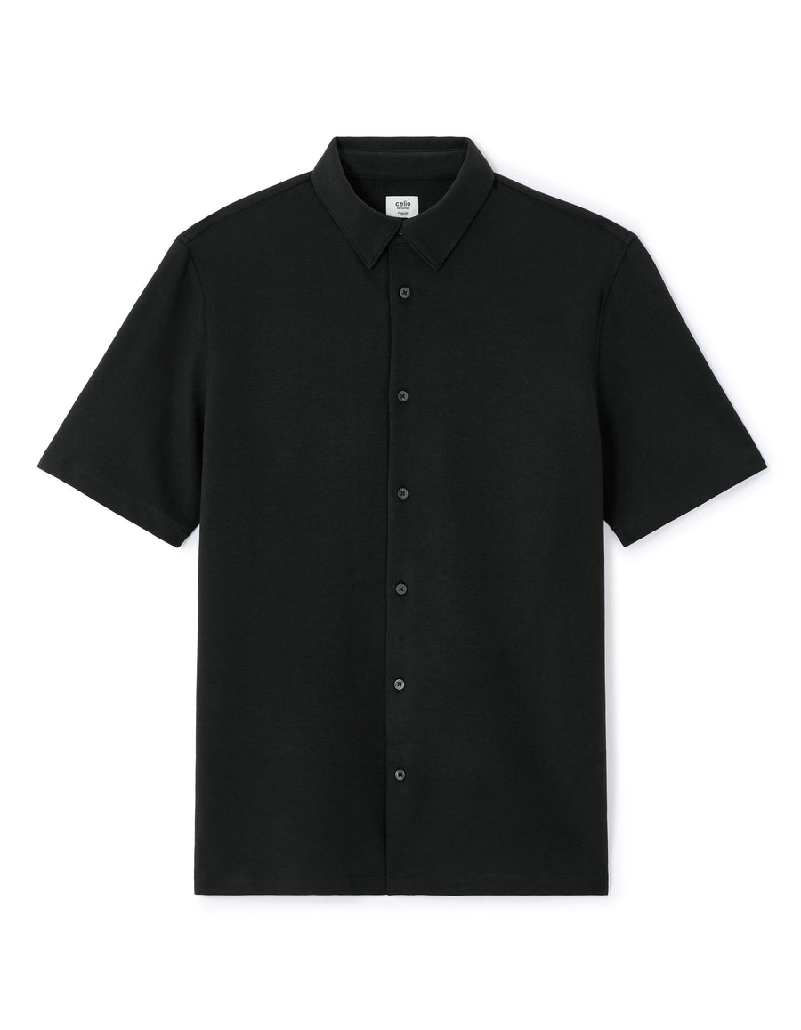 Regular Fit Cotton Blend Spread Collar Shirt - Black