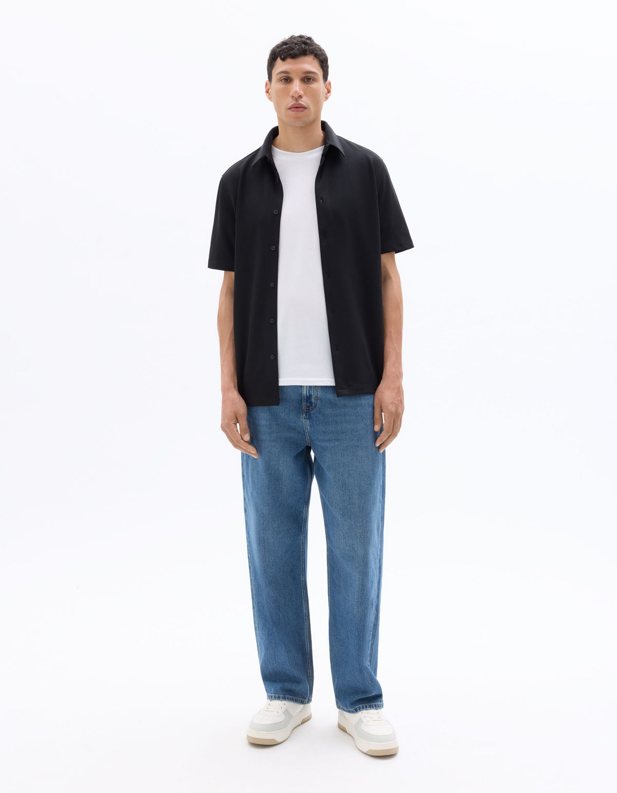 Regular Fit Cotton Blend Spread Collar Shirt - Black