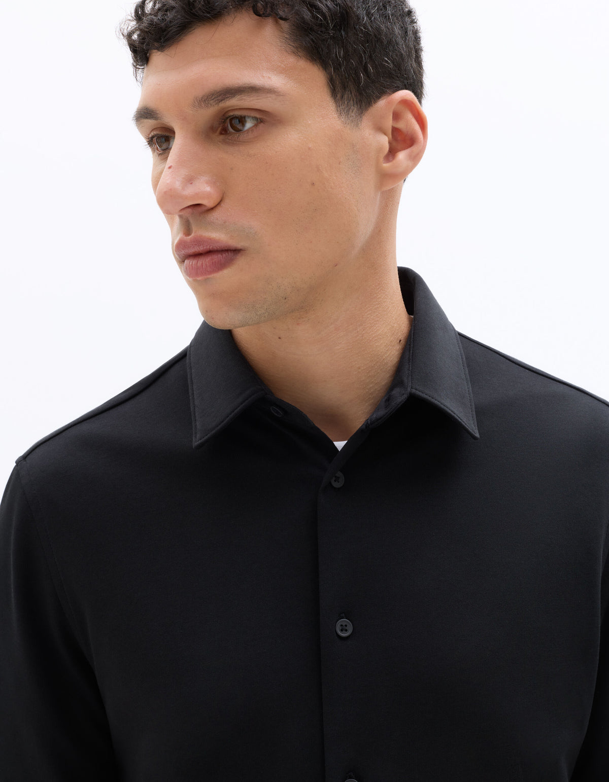 Regular Fit Cotton Blend Spread Collar Shirt - Black