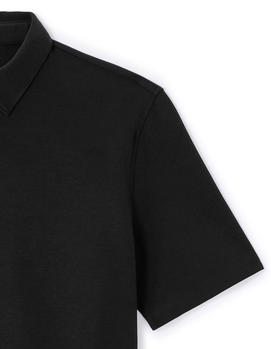 Regular Fit Cotton Blend Spread Collar Shirt - Black