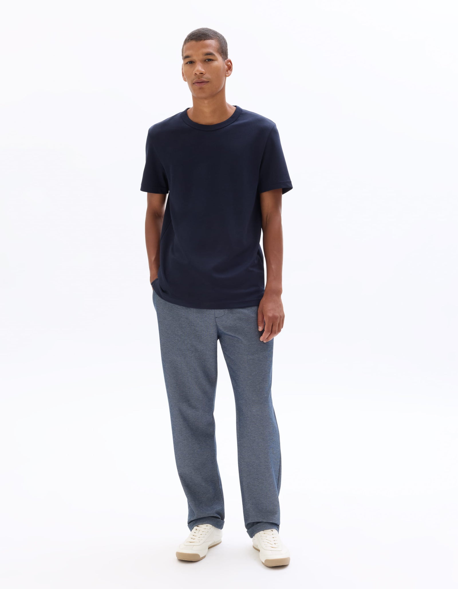 Slim Fit 100% Polyester Casual Trouser - Navy Blue