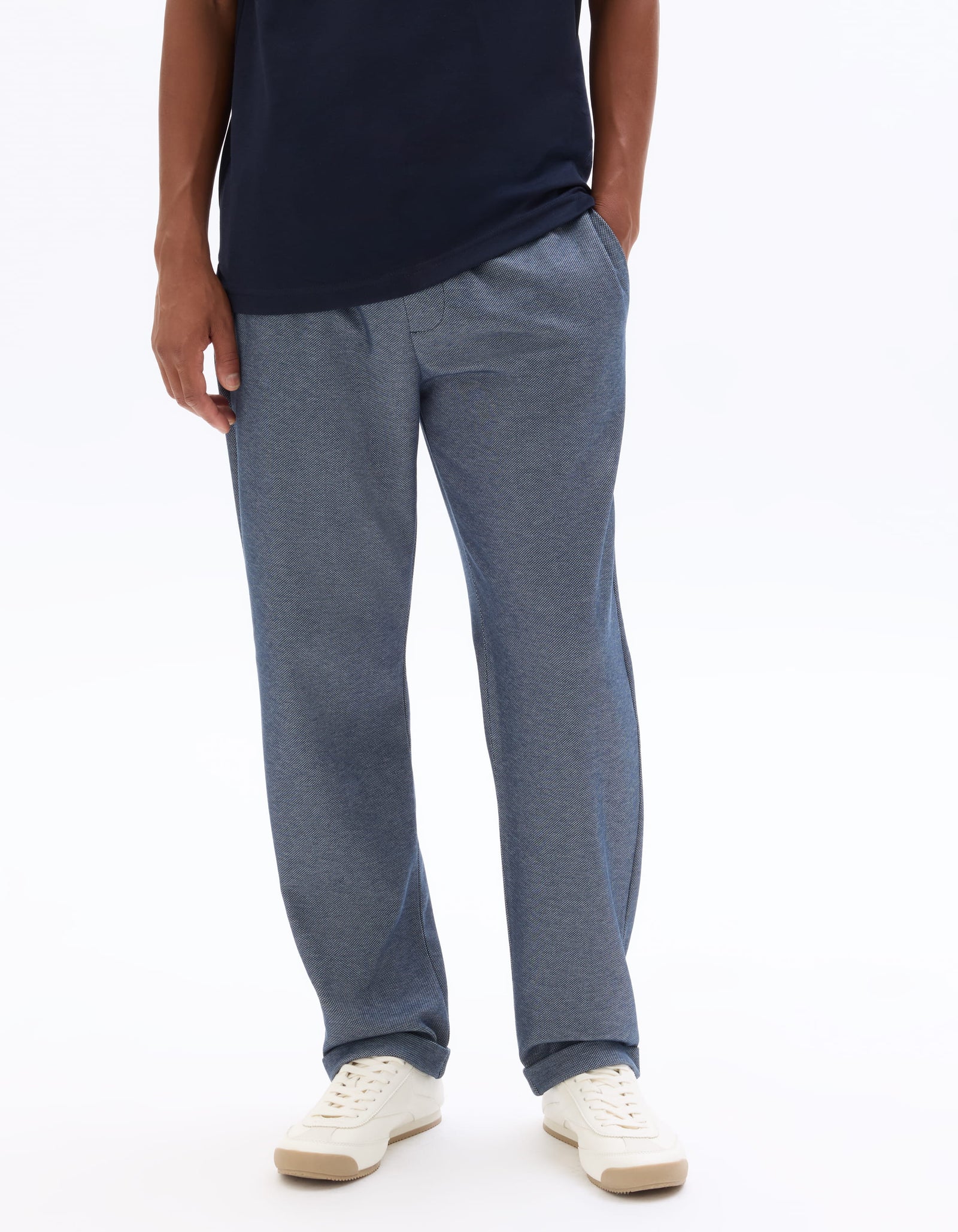 Slim Fit 100% Polyester Casual Trouser - Navy Blue