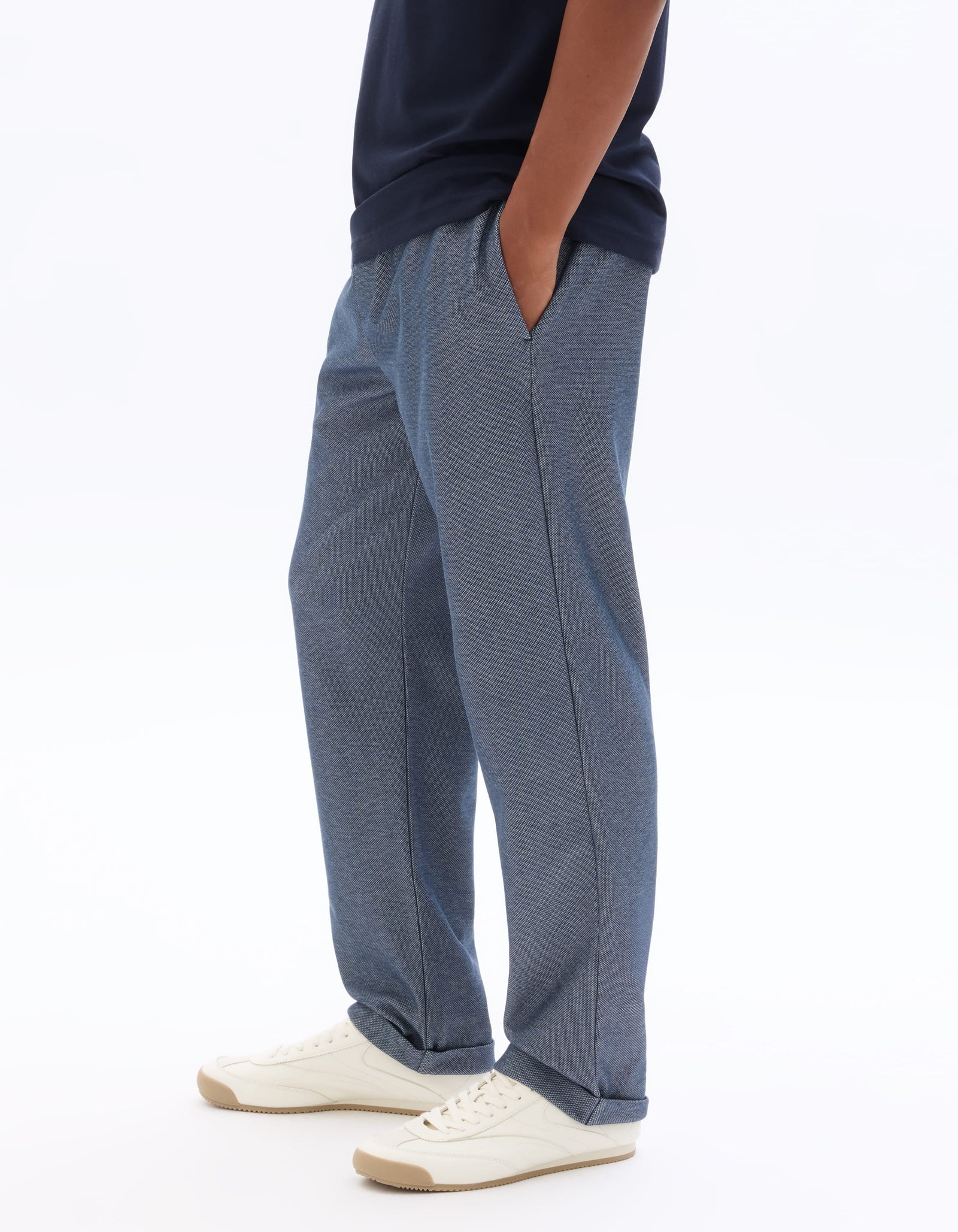 Slim Fit 100% Polyester Casual Trouser - Navy Blue
