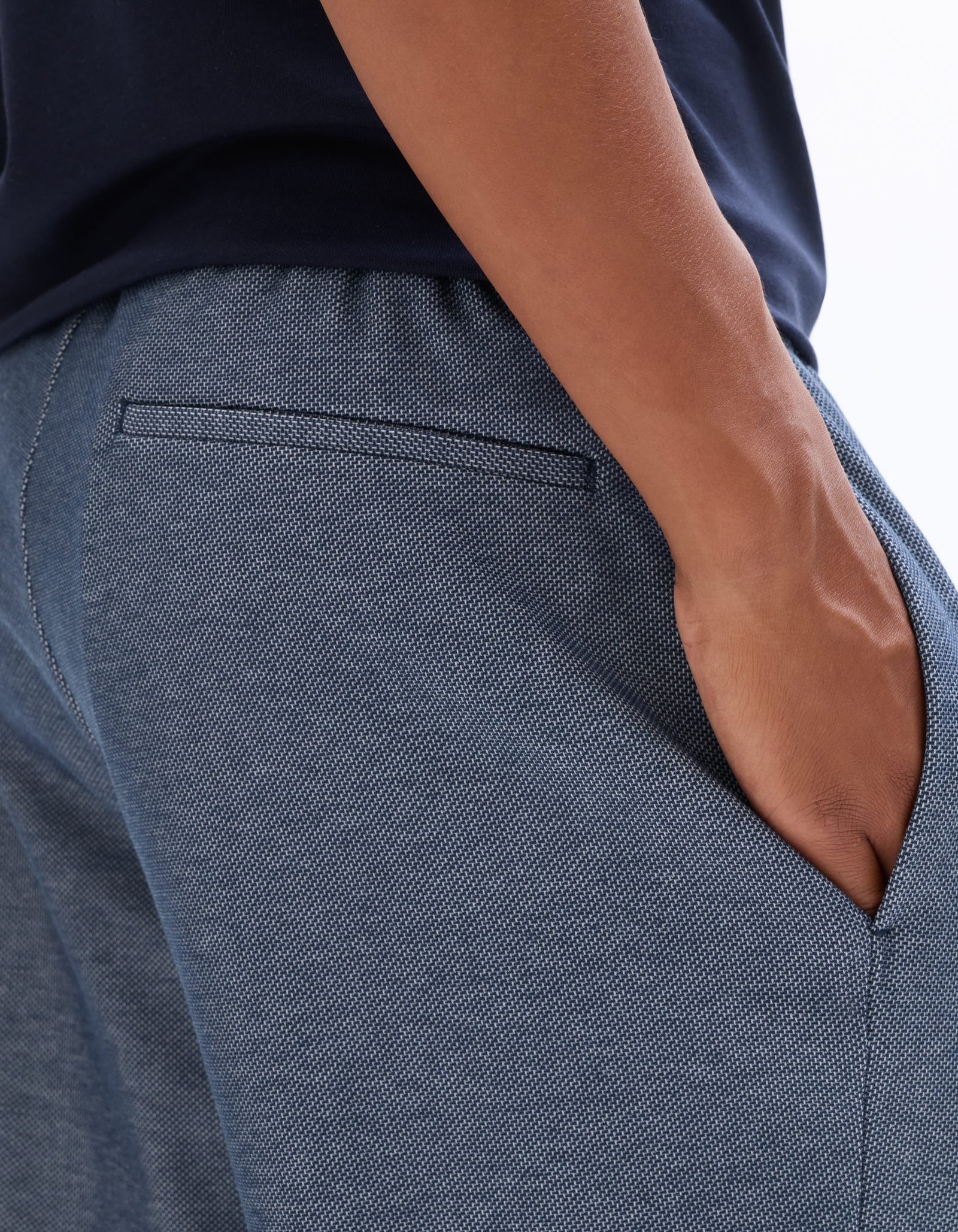 Slim Fit 100% Polyester Casual Trouser - Navy Blue