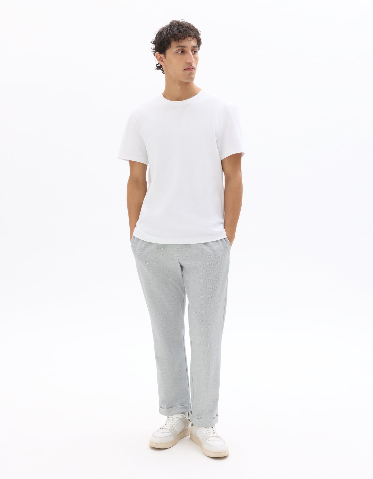 Celio Solid Slim Fit Cotton-Poly-Blend Blue Trousers