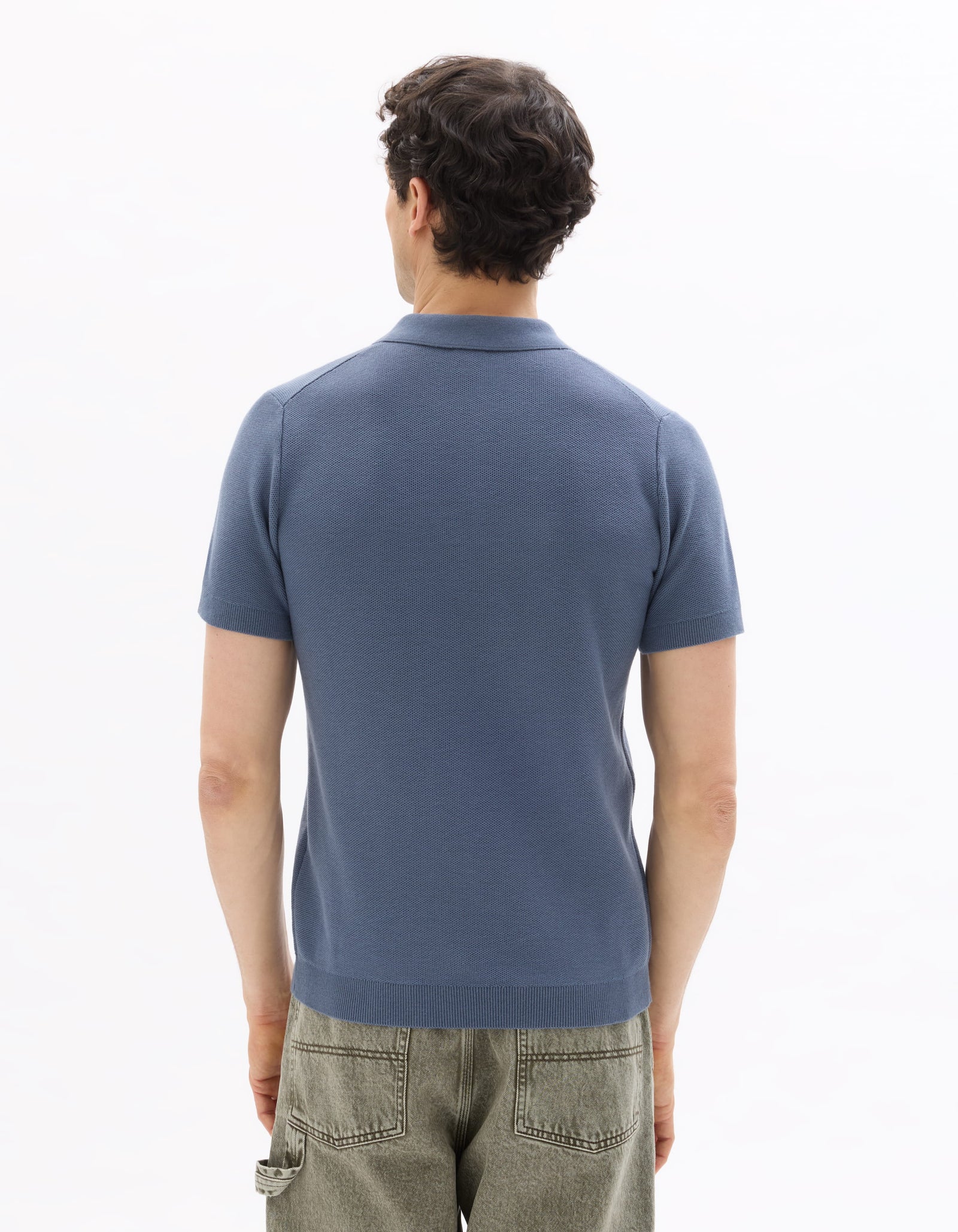Celio Textured Slim Fit Cotton Blue Tshirts