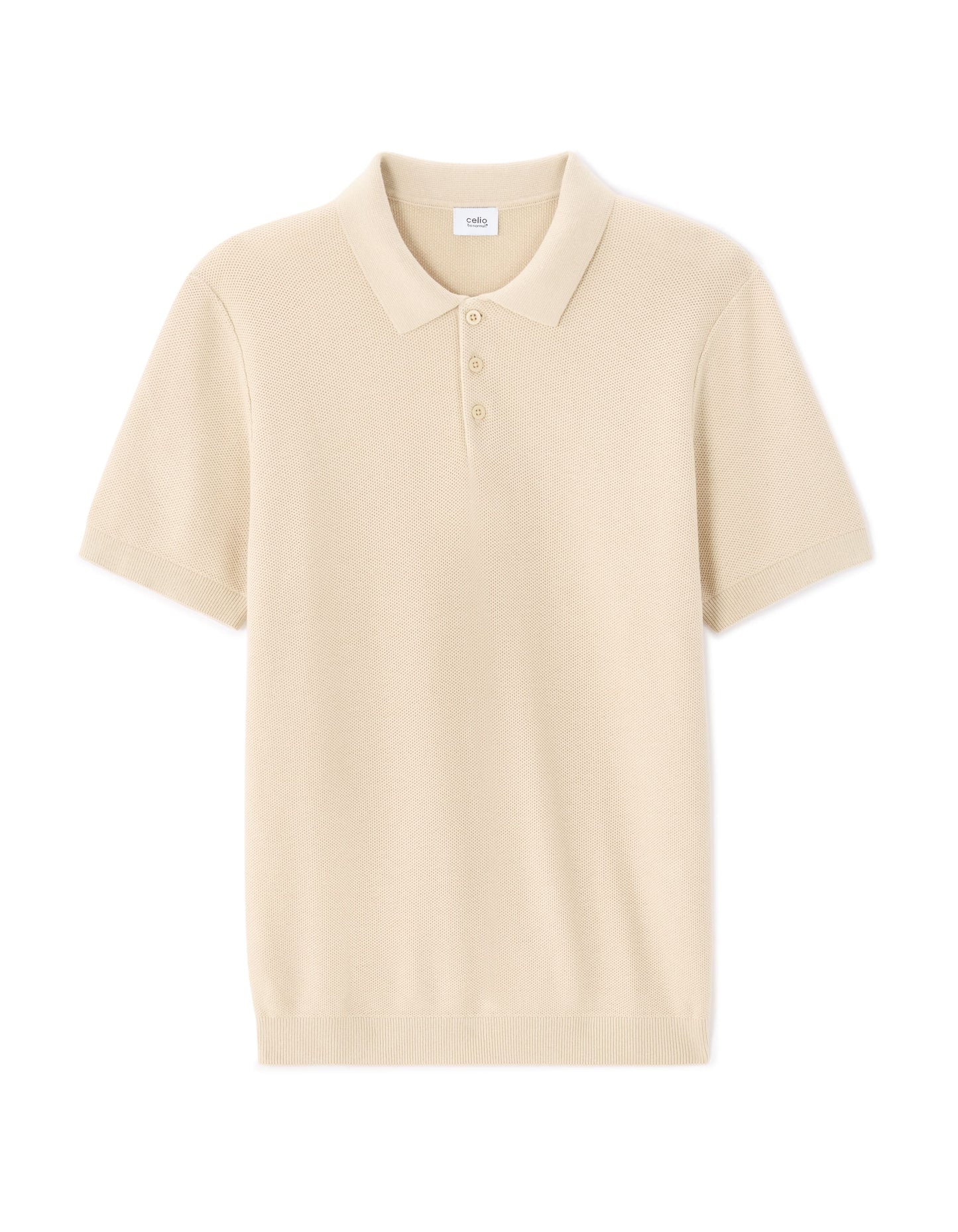 Celio Textured Slim Fit Cotton Beige Tshirts