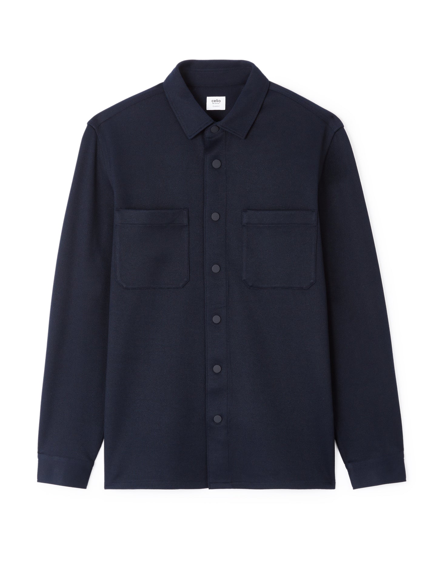 Celio* Oversized Polyester Solid Navy Blue Men Shirt