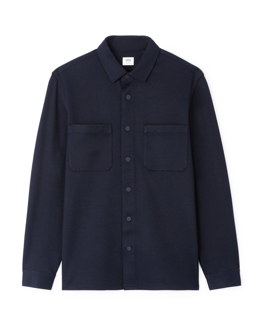 Celio* Oversized Polyester Solid Navy Blue Men Shirt