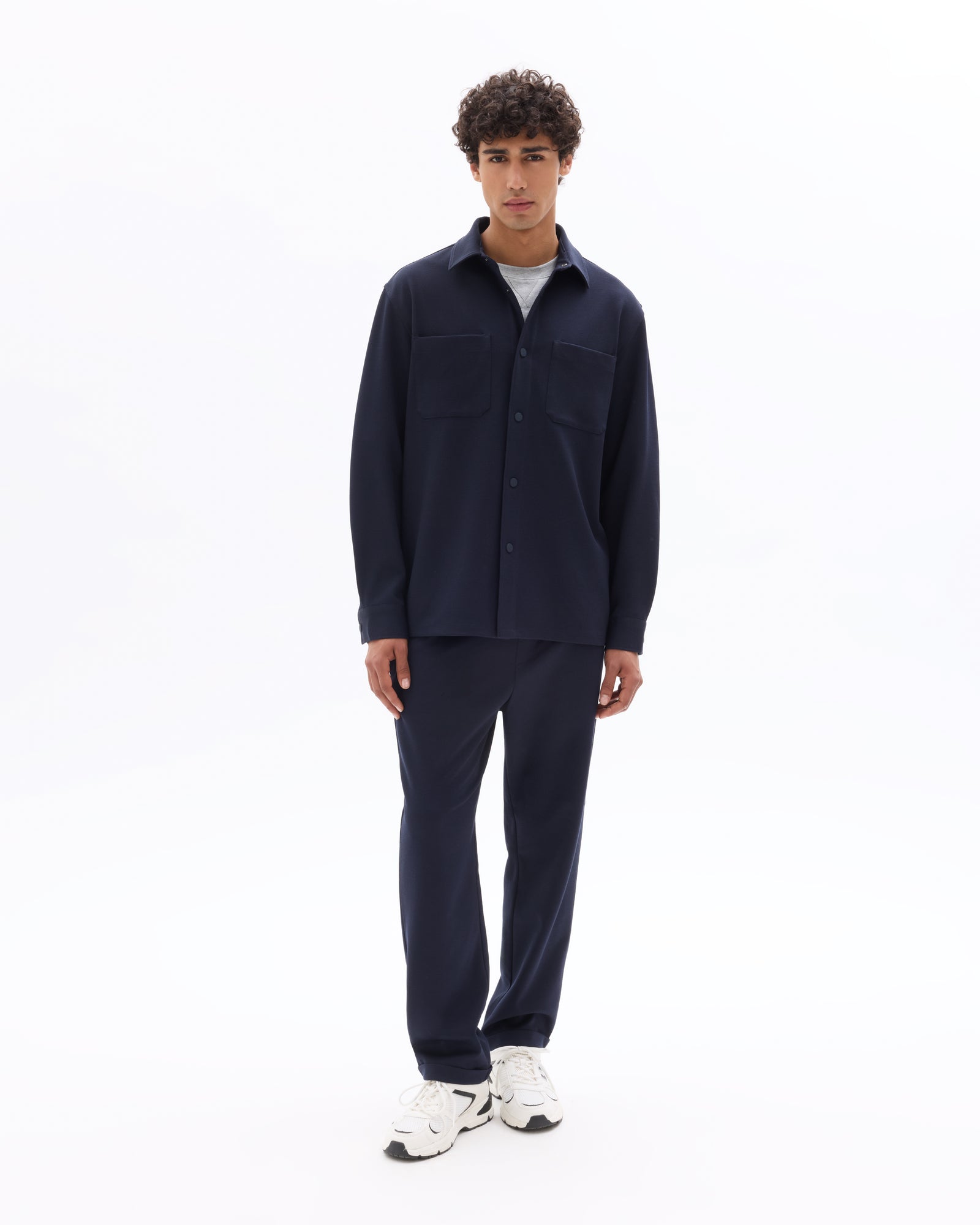 Celio* Oversized Polyester Solid Navy Blue Men Shirt