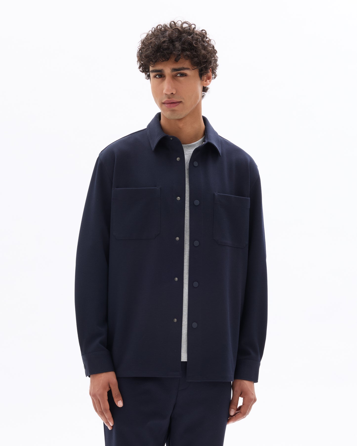 Celio* Oversized Polyester Solid Navy Blue Men Shirt