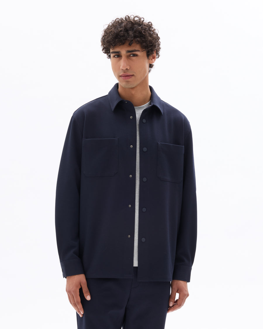 Celio* Oversized Polyester Solid Navy Blue Men Shirt