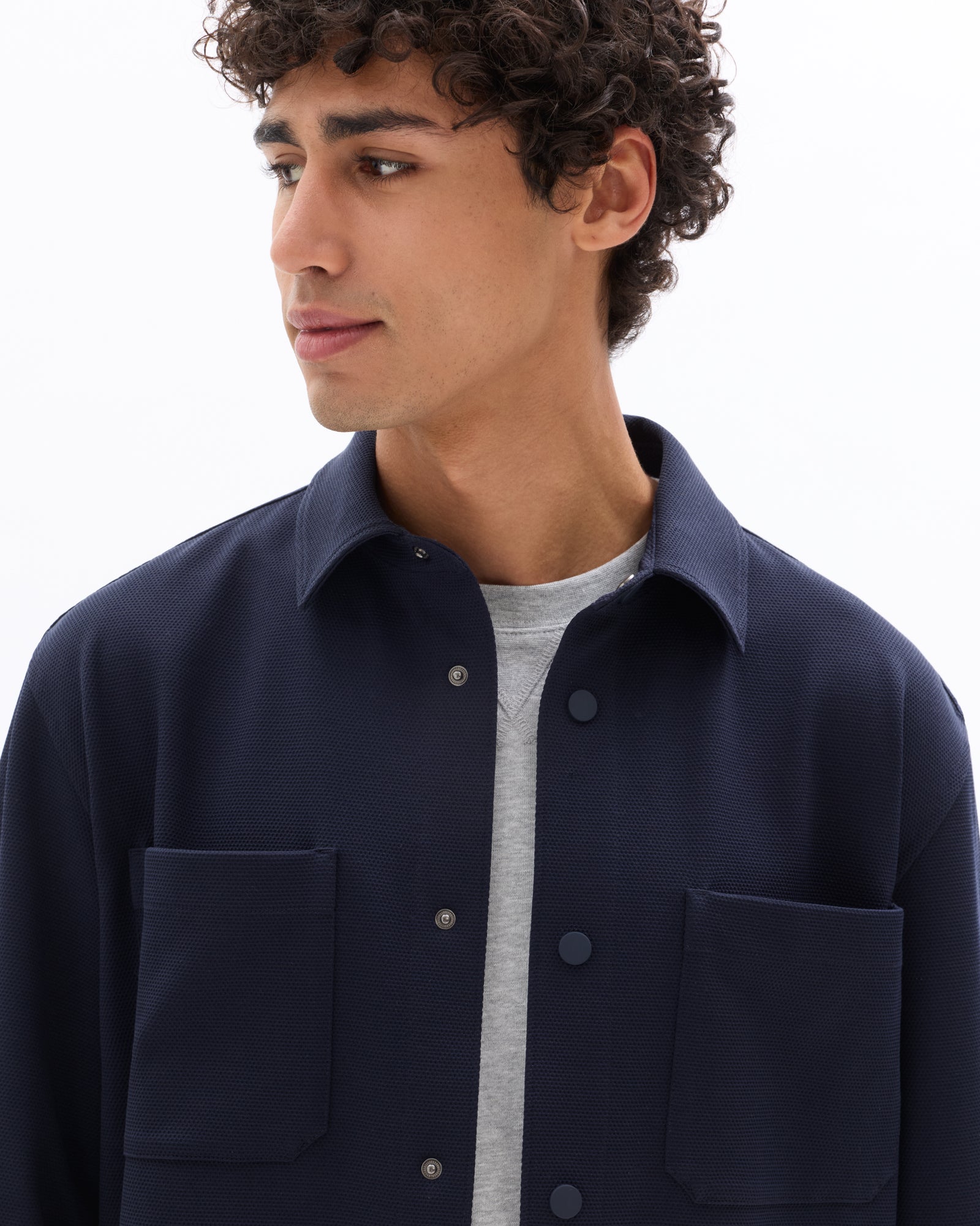 Celio* Oversized Polyester Solid Navy Blue Men Shirt