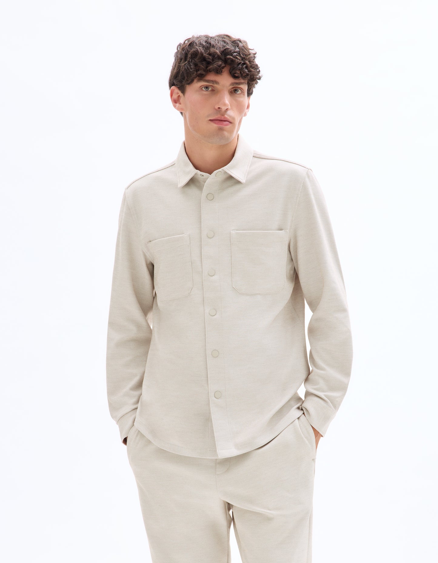 Celio* Solid Overshirt Cotton Beige Shirt