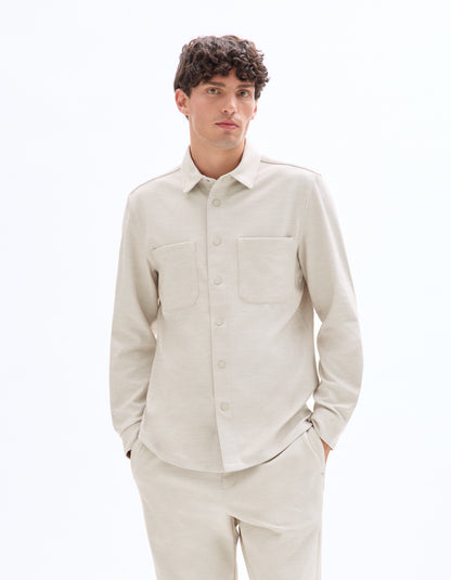 Celio* Solid Overshirt Cotton Beige Shirt