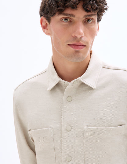 Celio* Solid Overshirt Cotton Beige Shirt