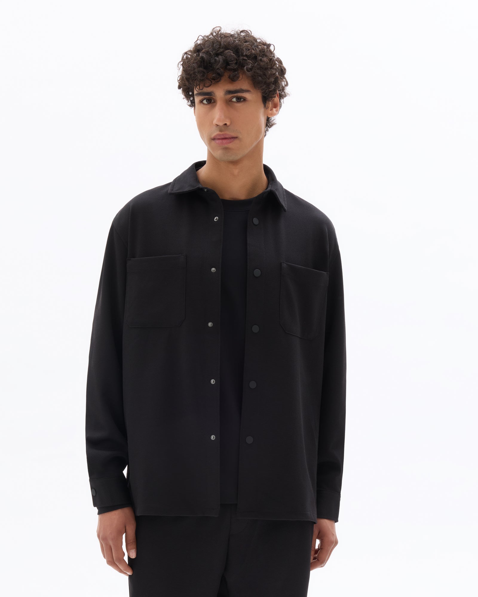 Celio* Solid Oversized Polyester Black Shirt
