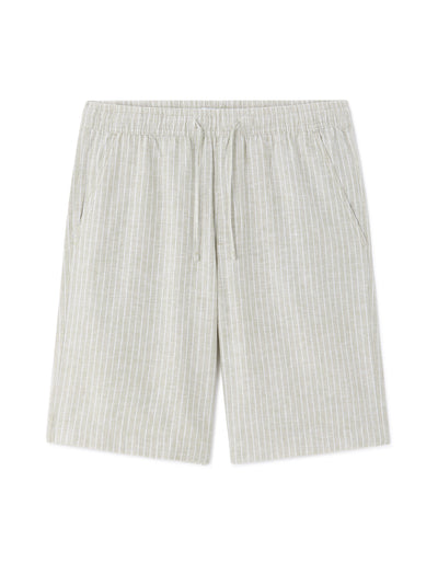 Bermuda Fit Linen Yarn Dyed Shorts - Green