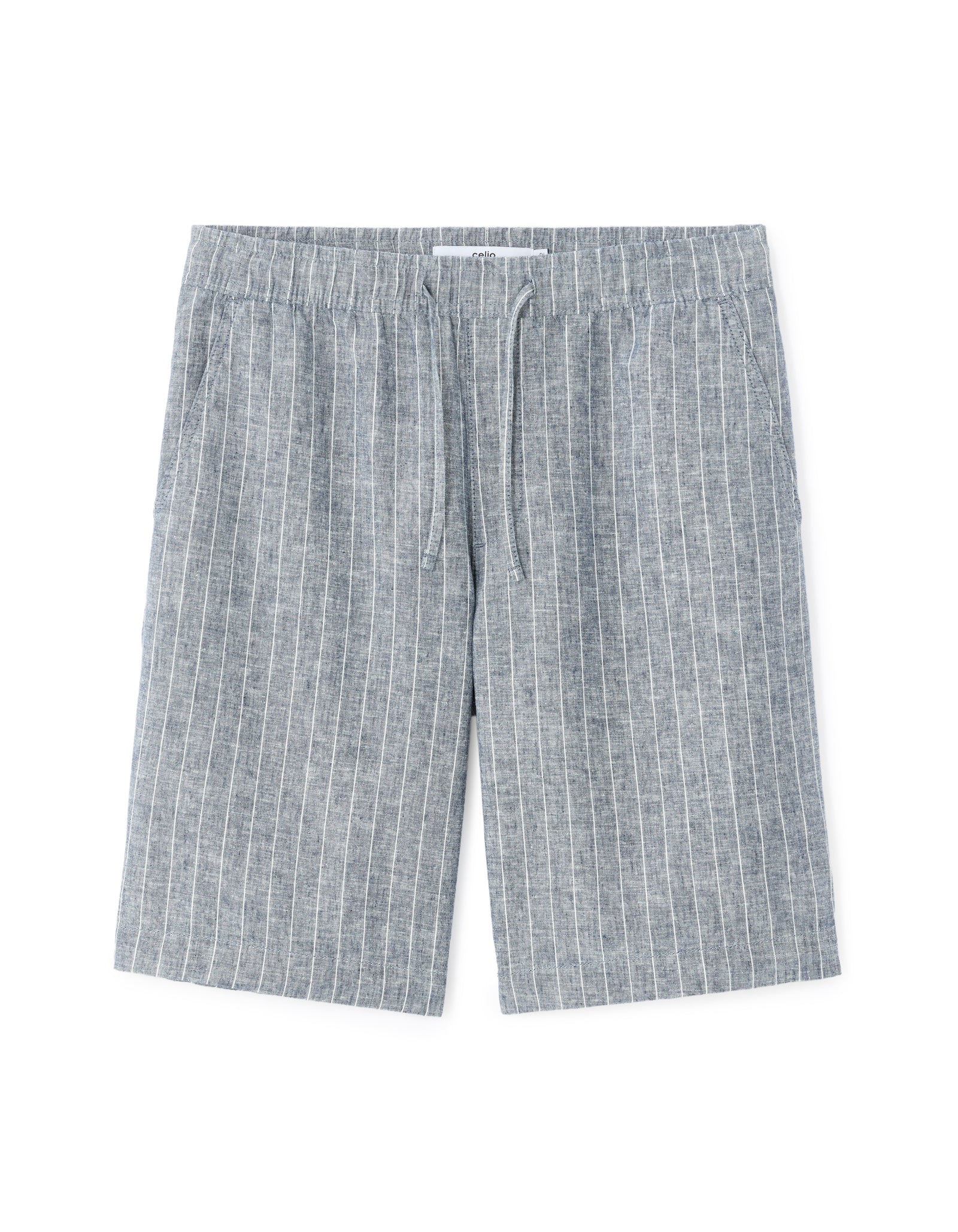 Celio Mens Grey Yarn Dyed Bermuda Linen Blend Bermuda