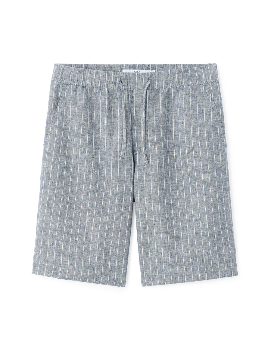 Celio Mens Grey Yarn Dyed Bermuda Linen Blend Bermuda