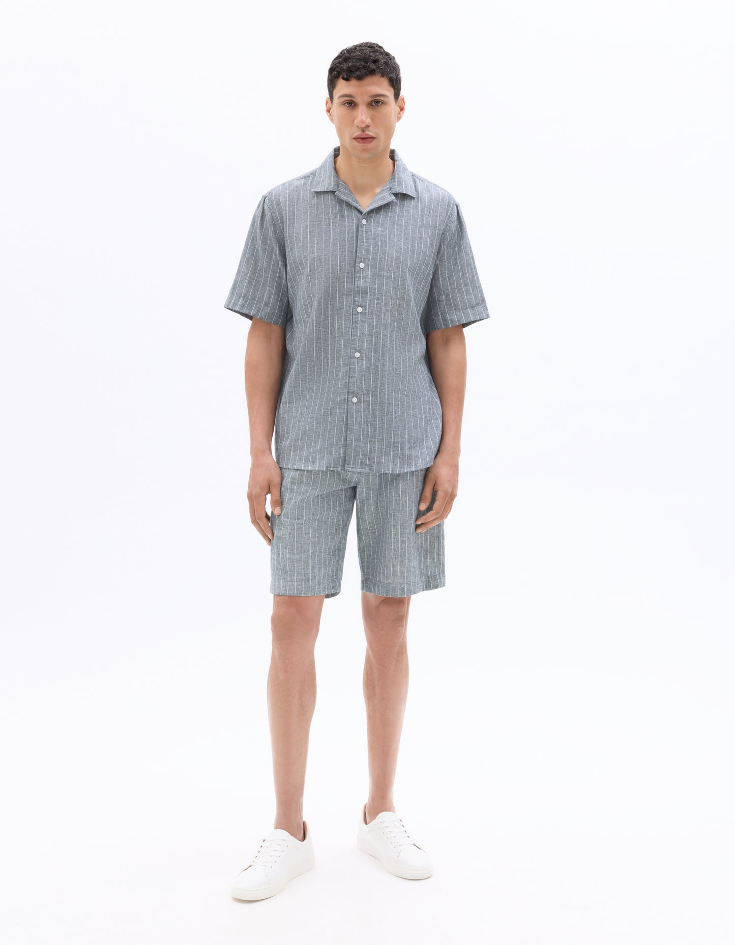 Celio Mens Grey Yarn Dyed Bermuda Linen Blend Bermuda