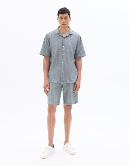 Celio Mens Grey Yarn Dyed Bermuda Linen Blend Bermuda