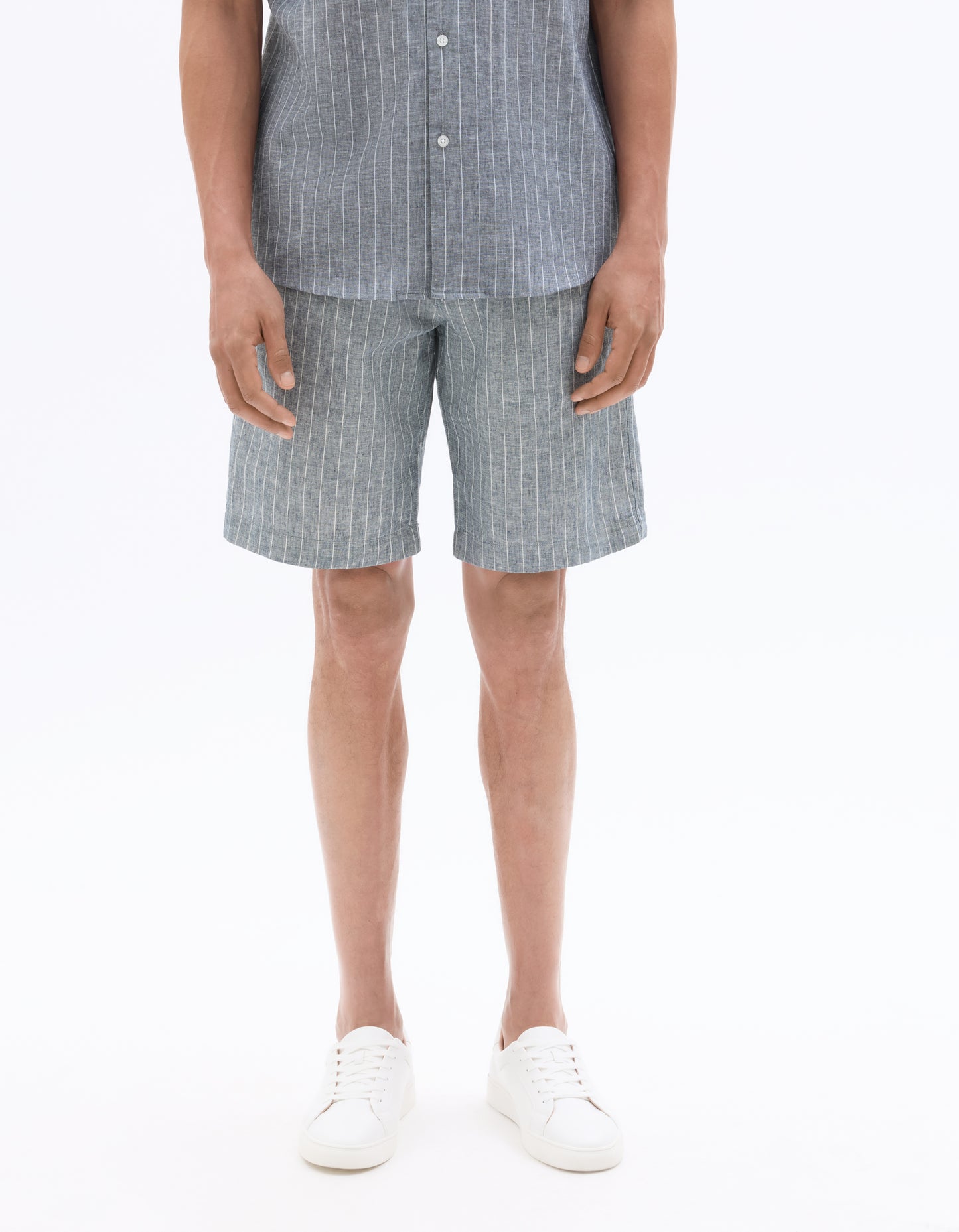 Celio Mens Grey Yarn Dyed Bermuda Linen Blend Bermuda