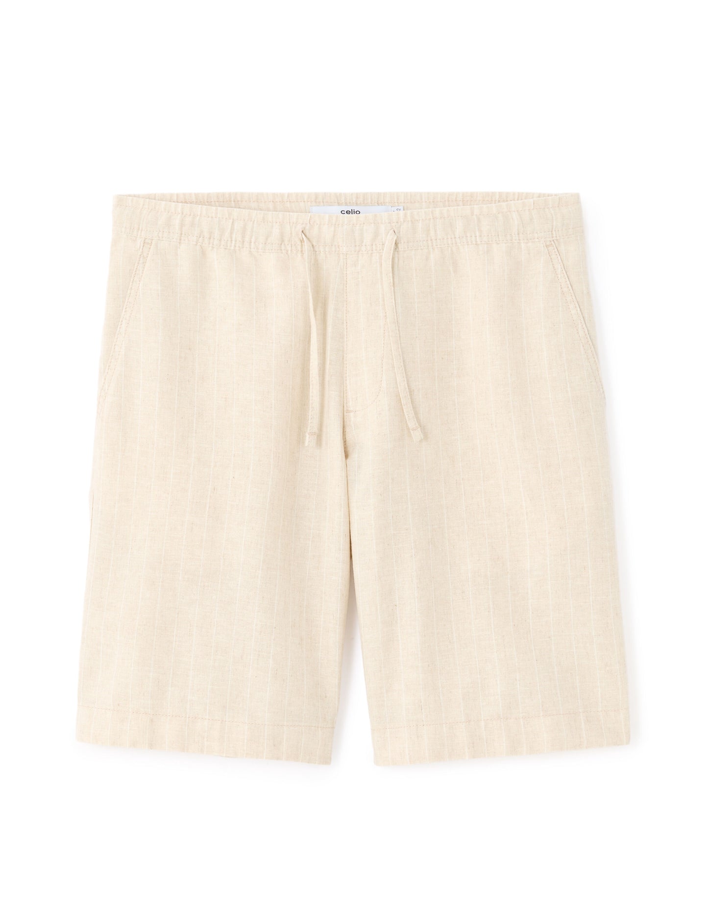 Celio* Yarn Dyed Regular Fit Cotton-Linen-Blend  Shorts-Beige/Natural