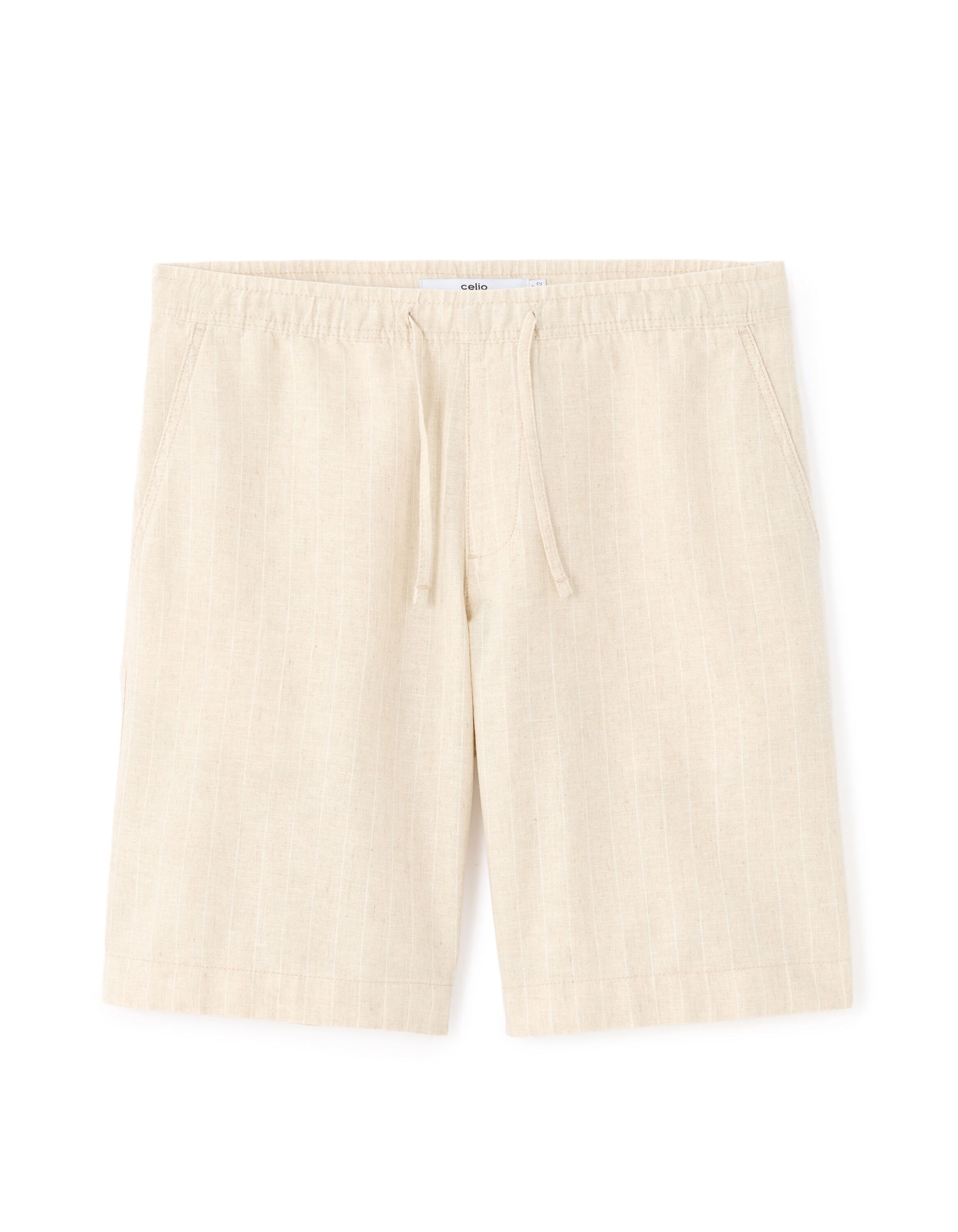 Celio* Yarn Dyed Regular Fit Cotton-Linen-Blend  Shorts-Beige/Natural