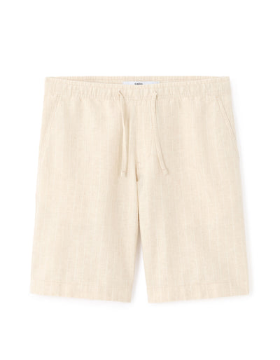 Celio* Yarn Dyed Regular Fit Cotton-Linen-Blend  Shorts-Beige/Natural