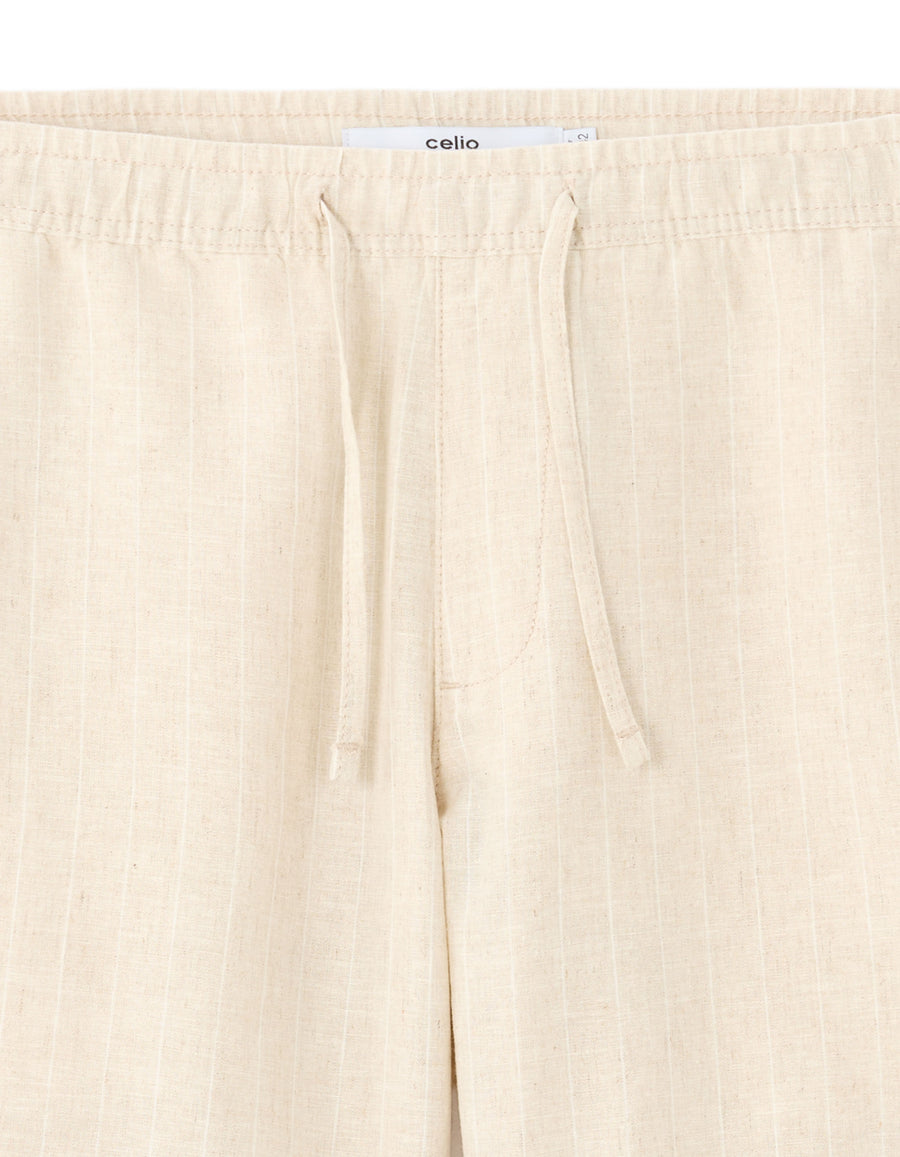 Bermuda Fit Linen Yarn Dyed Shorts - Beige