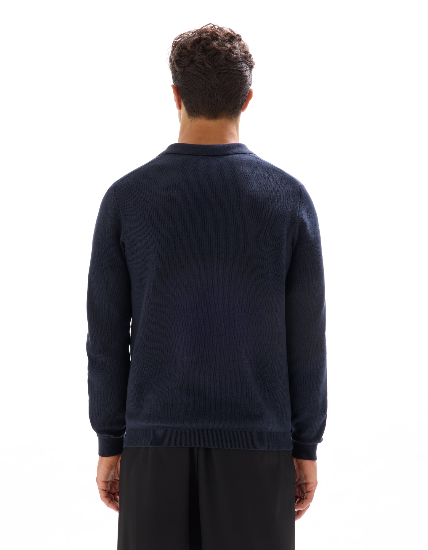 Regular Fit 100% Cotton Polo Collar Sweater - Navy Blue