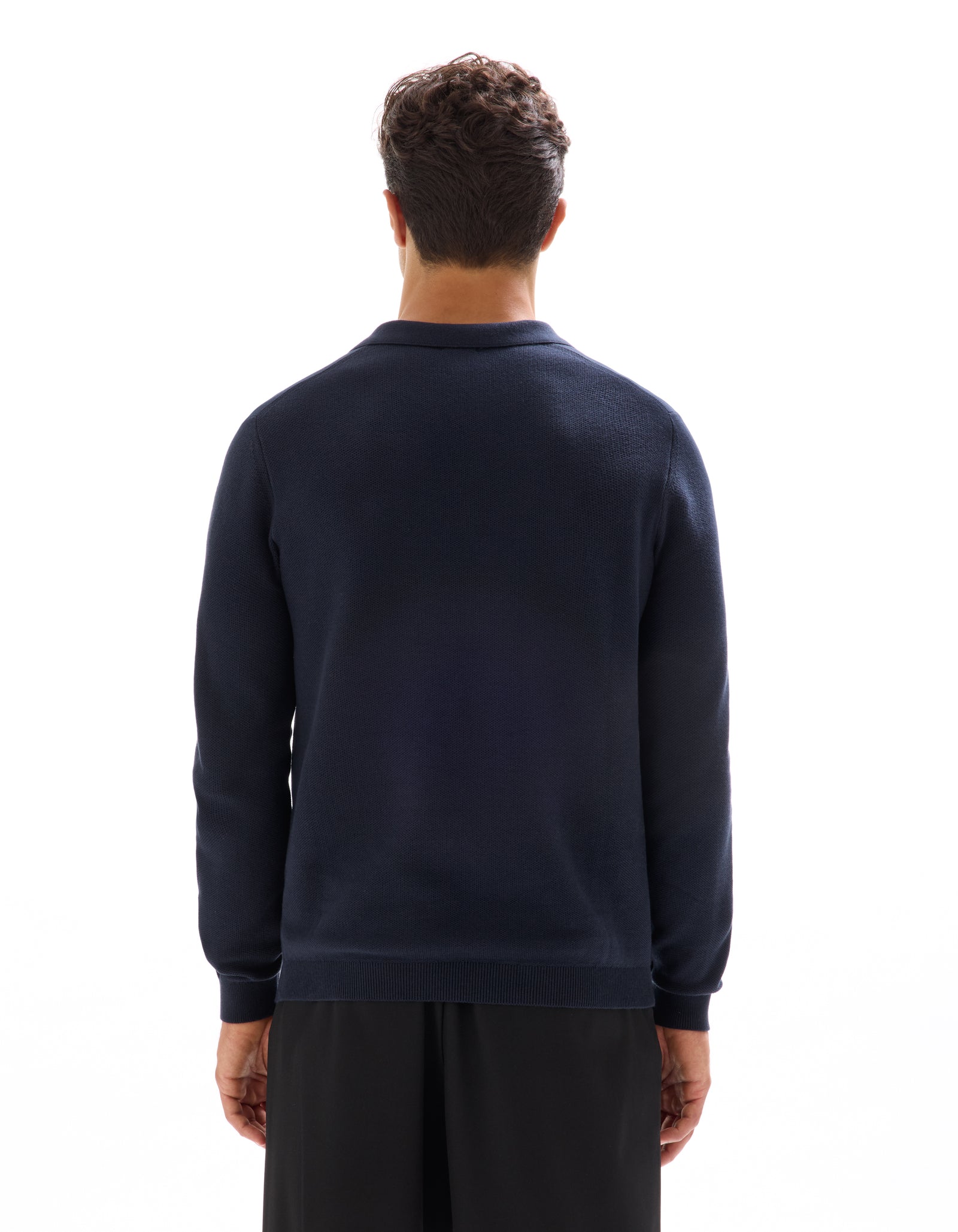 Regular Fit 100% Cotton Polo Collar Sweater - Navy Blue