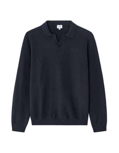 Regular Fit 100% Cotton Polo Collar Sweater - Navy Blue