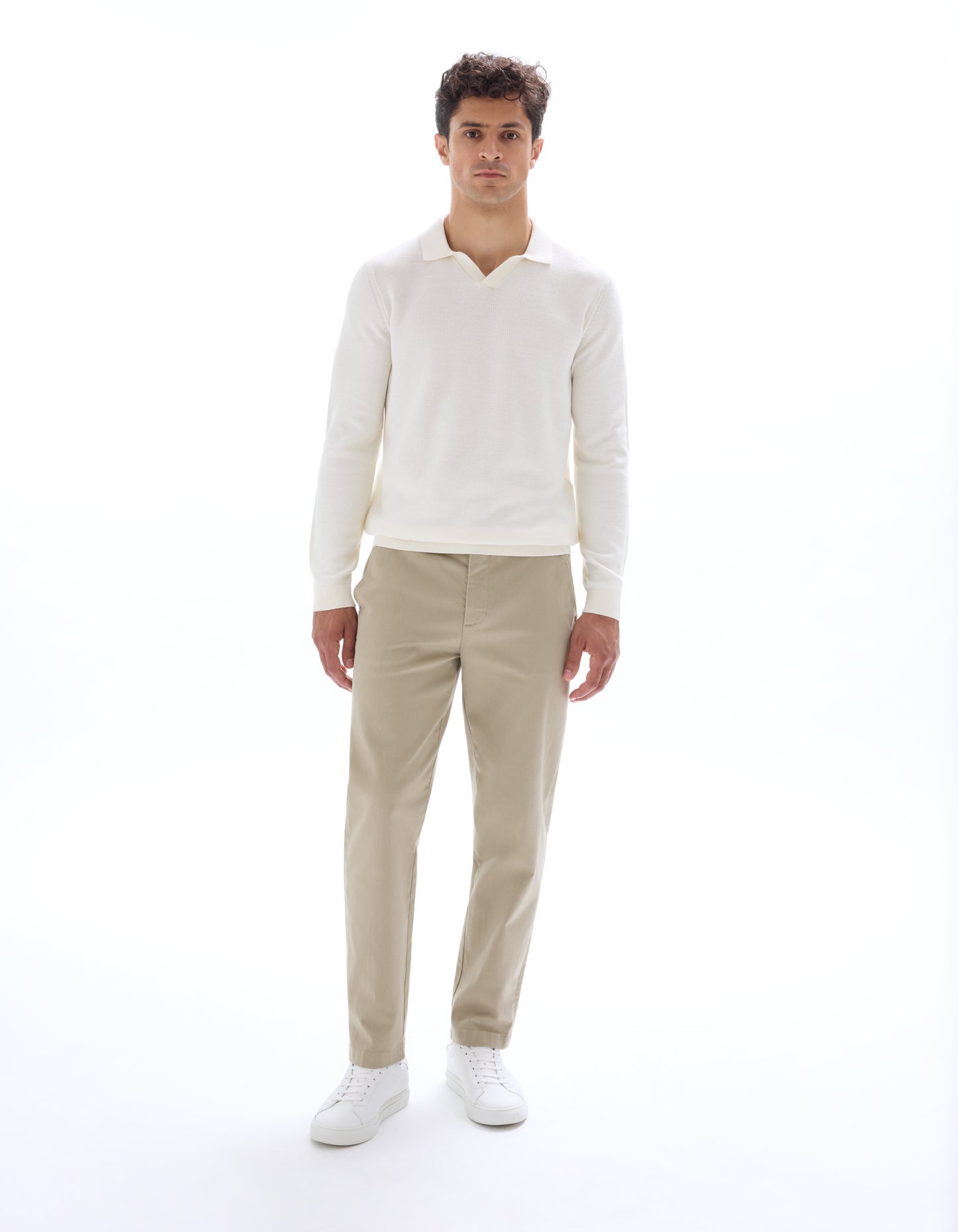 Regular Fit 100% Cotton Polo Collar Sweater - Off White