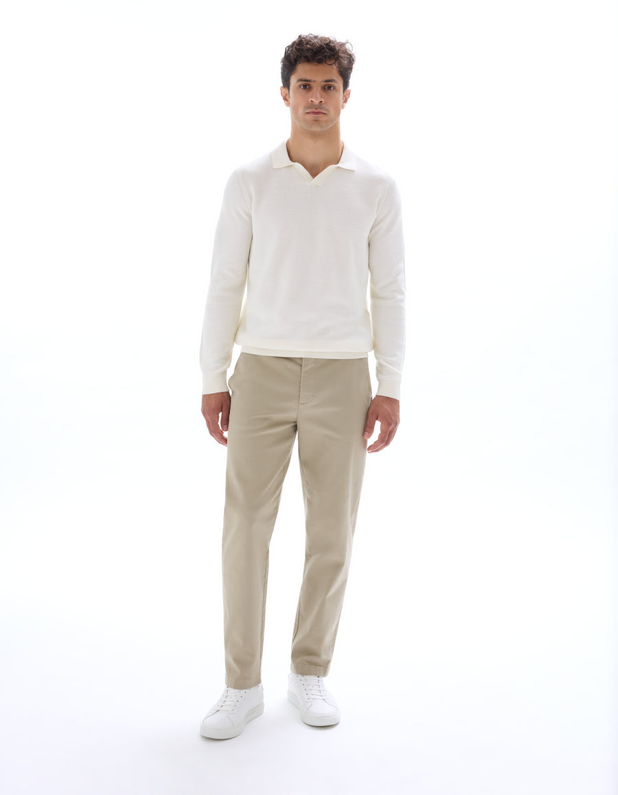 Regular Fit 100% Cotton Polo Collar Sweater - Off White