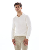 Regular Fit 100% Cotton Polo Collar Sweater - Off White