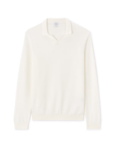 Regular Fit 100% Cotton Polo Collar Sweater - Off White