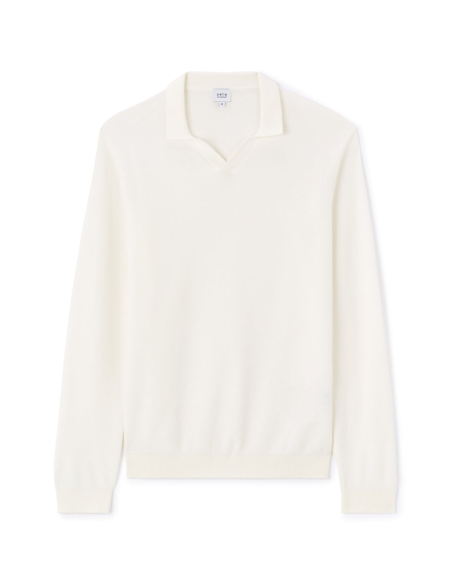 Regular Fit 100% Cotton Polo Collar Sweater - Off White