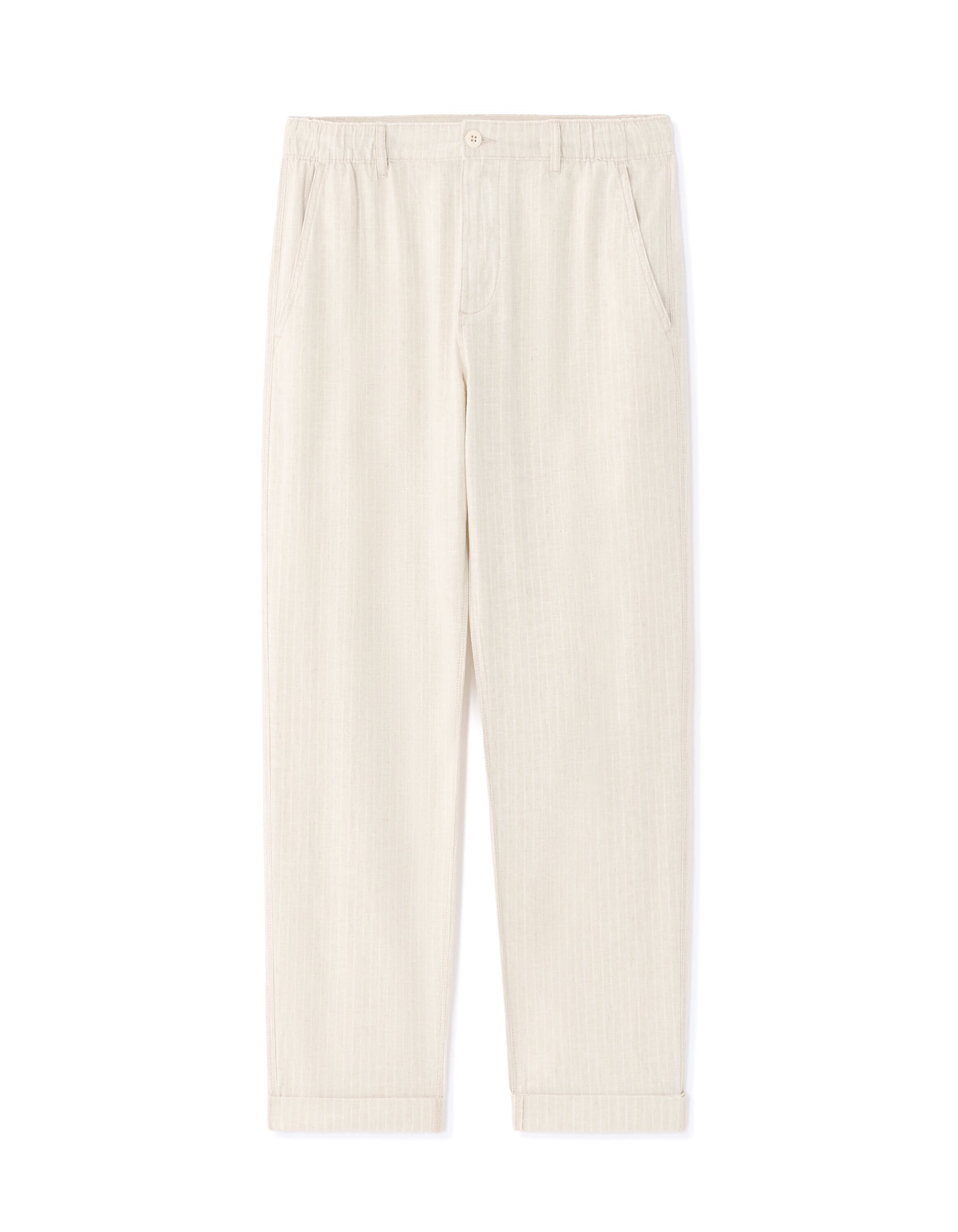 Celio Stripe Straight Fit Linen & Cotton Blend Trouser-Beige
