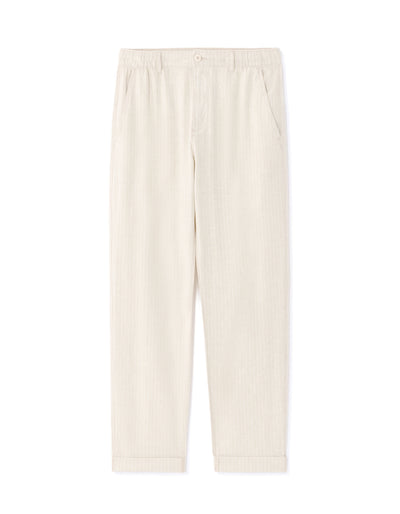 Celio Stripe Straight Fit Linen & Cotton Blend Trouser-Beige