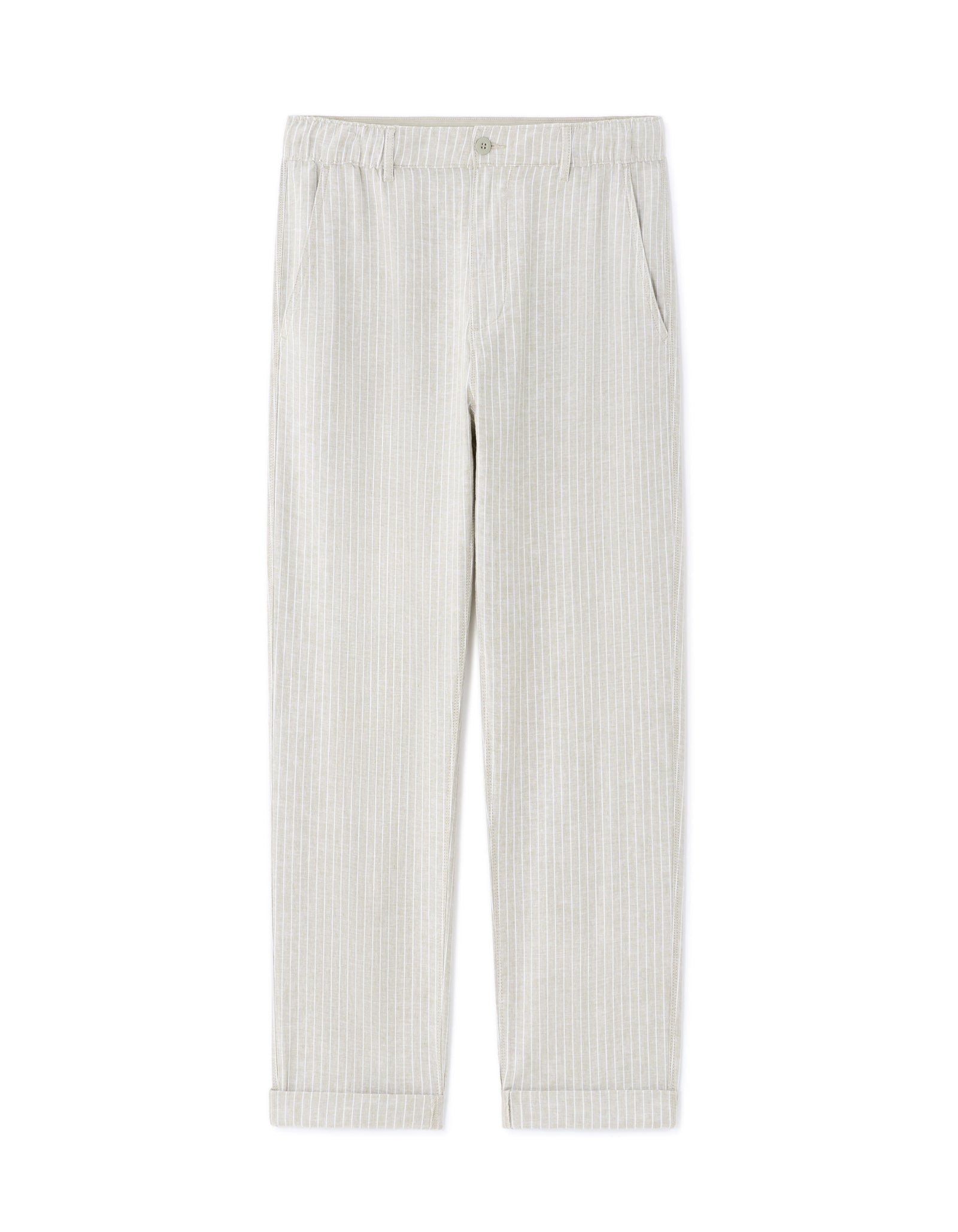 Celio*  Straight Fit Cotton-Linen-Blend Stripped Trouser-Green