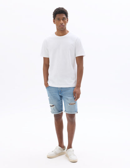 Celio Solid Straight Fit Cotton Blue Shorts