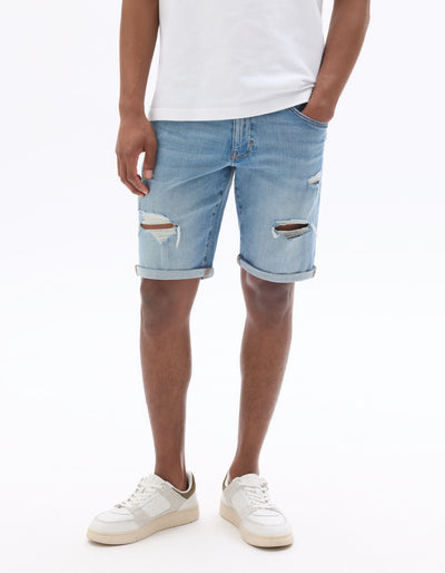 Celio Solid Straight Fit Cotton Blue Shorts