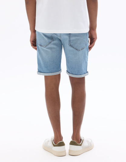 Celio Solid Straight Fit Cotton Blue Shorts