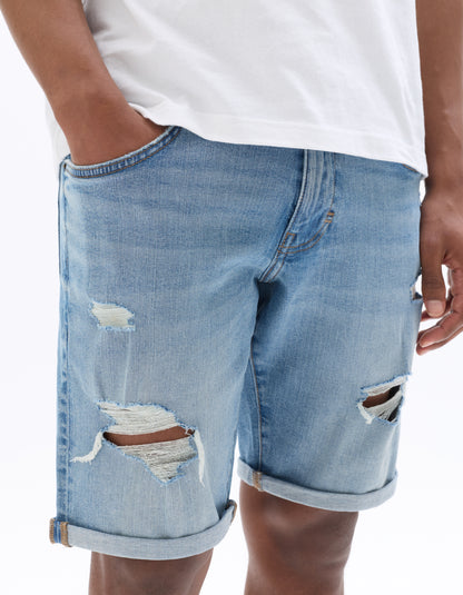 Celio Solid Straight Fit Cotton Blue Shorts